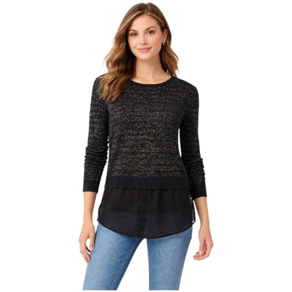 APT.9 EUC Black Gold Shimmer Layered Sweater Size Medium